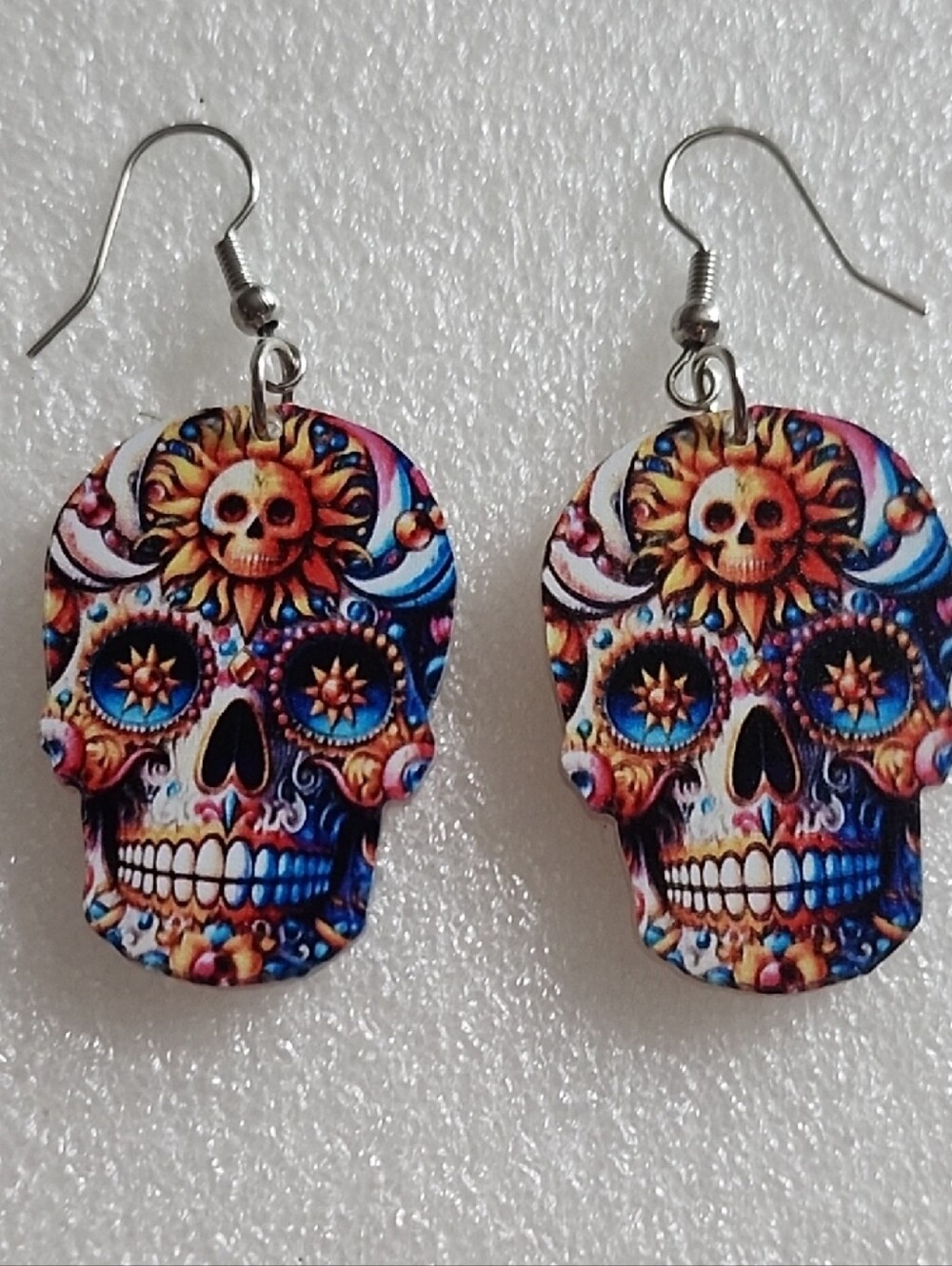 Vibrant Day of the Dead Sugar Skull Dangle Earrings